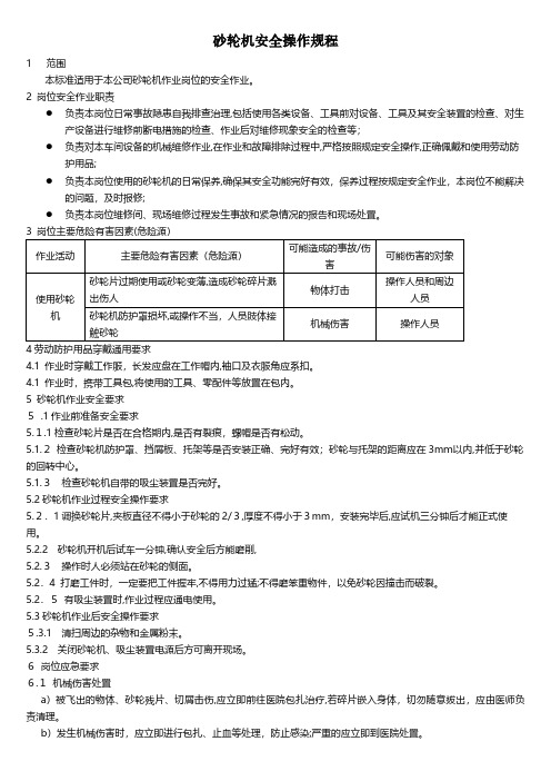  砂轮机安全操作规程安全管理台账安全生产规范化企业管理安全制度应急预案