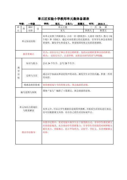 部编一年级语文下册第四单元单元集体备课