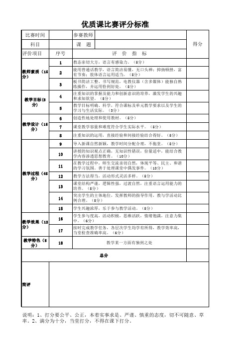 优质课比赛评分表(1)