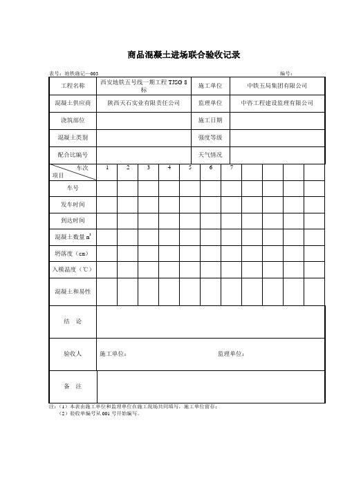 混凝土进场联合验收记录