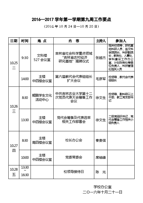 2016—2017学年第一学期第九周工作要点