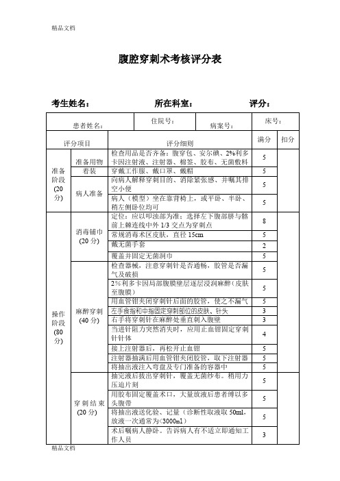 最新腹腔穿刺术考核评分表