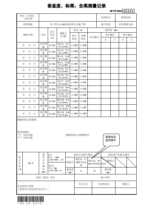 GD-C4-6210垂直度、标高、全高测量记录