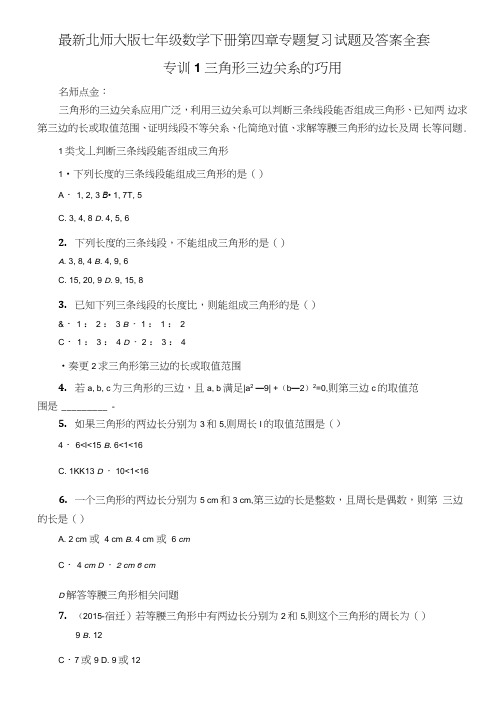 北师大版七年级数学下册第四章专题复习试题及答案全套.doc