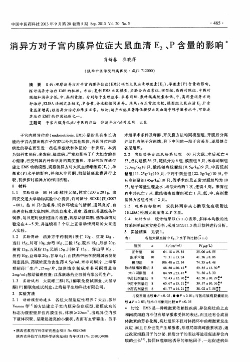 消异方对子宫内膜异位症大鼠血清E2、P含量的影响