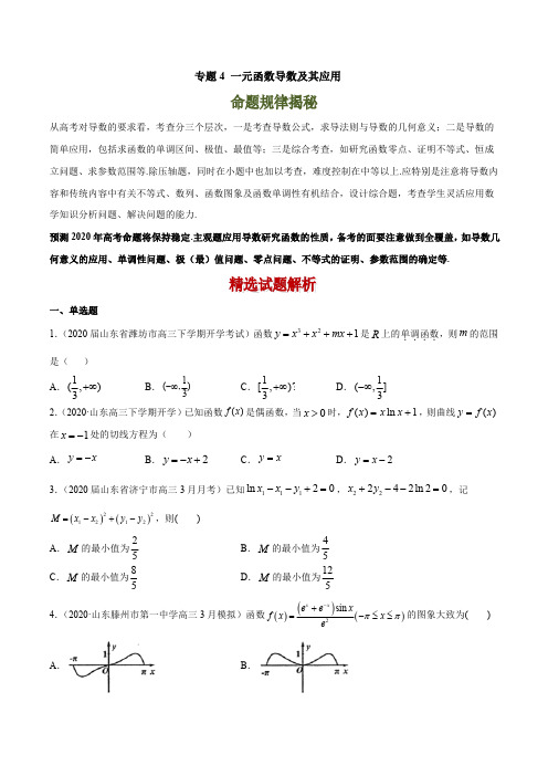 2020届新高考高三数学试题分项汇编专题4 一元函数导数及其应用(原卷版+解析版)