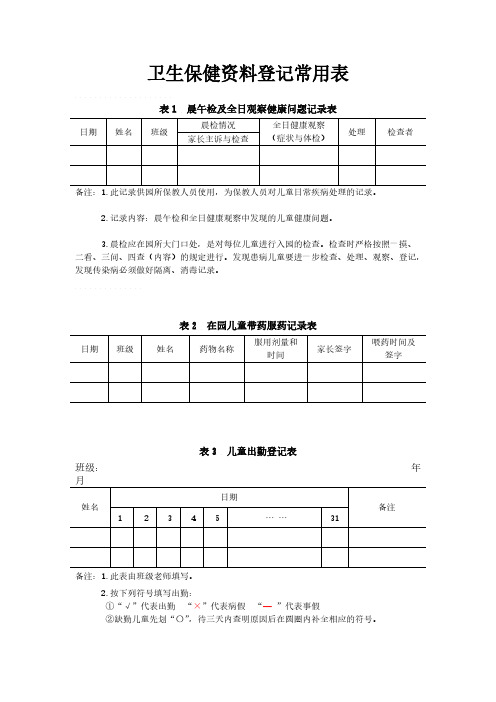 卫生保健资料登记常用表4(3)