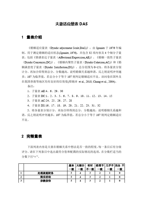 心理学量表,完整版婚姻适应量表DAS,心理酱编辑