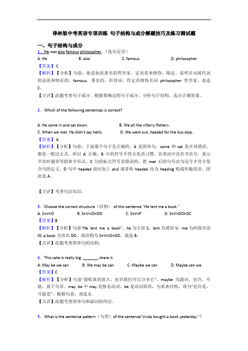 专项训练 句子结构与成分解题技巧及练习测试题