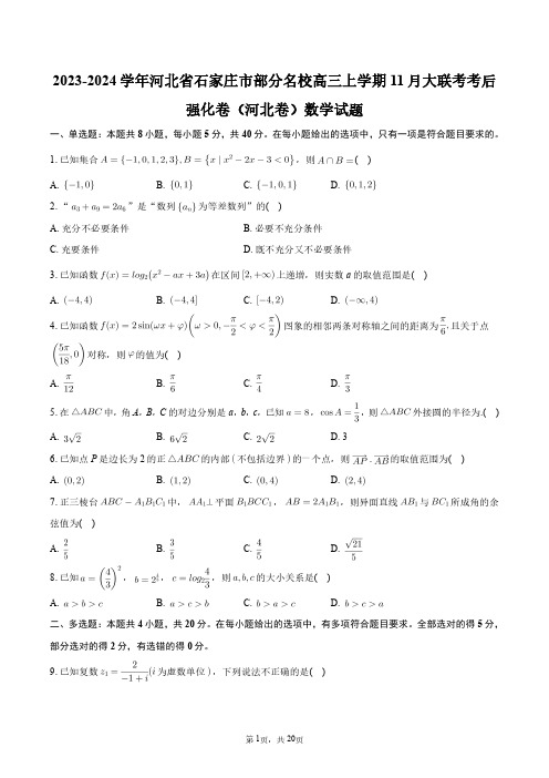 2023-2024学年河北省石家庄市部分名校高三上学期11月大联考强化卷(河北卷)数学试题+答案解析