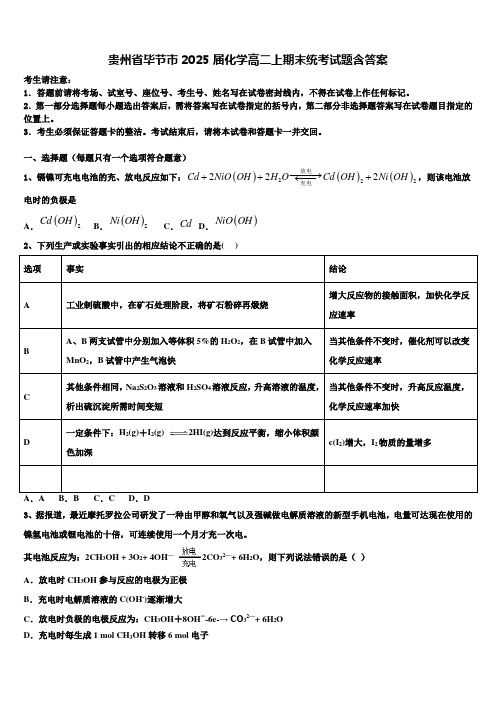 贵州省毕节市2025届化学高二上期末统考试题含答案