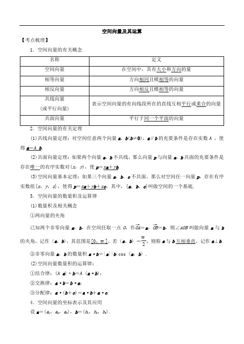 2019高考数学考点突破——空间向量与立体几何(理科专用)：空间向量及其运算 Word版含解析.doc