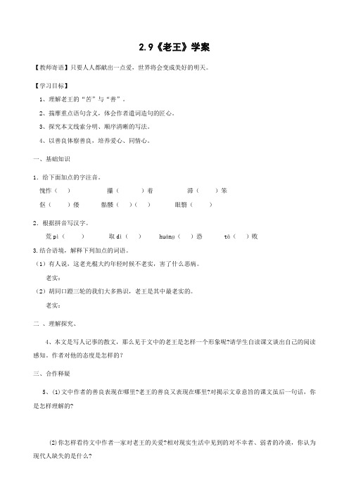 语文：2.9《老王》学案(人教版八年级上).doc