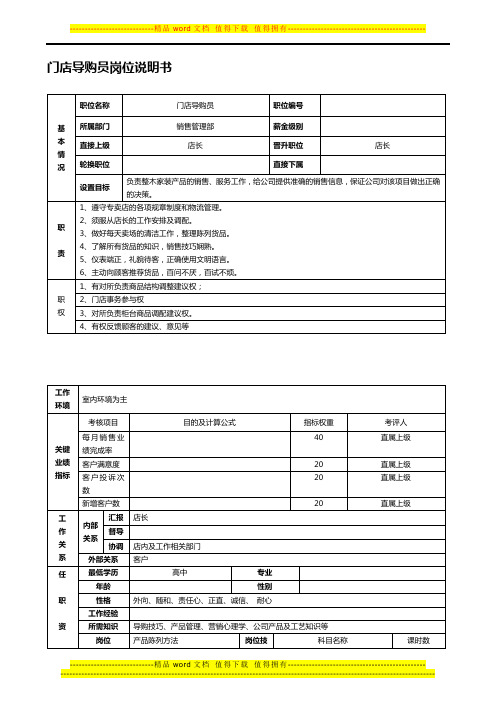 门店导购员岗位说明书