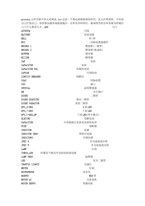 proteus元件名称中英文对照表