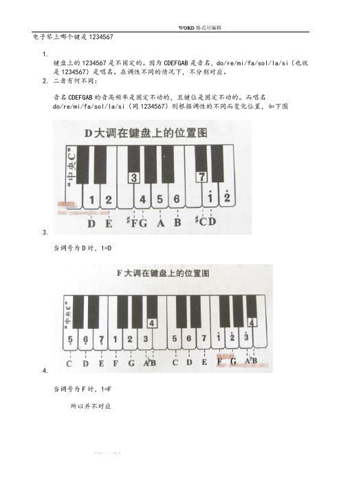 电子琴上哪个键是123456