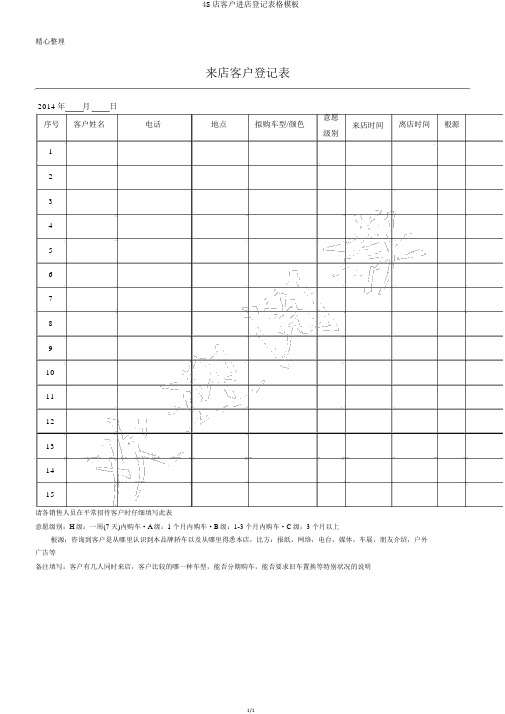 4S店客户进店登记表格模板