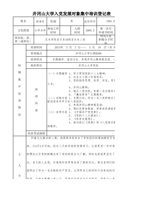 入党发展对象集中培训登记表