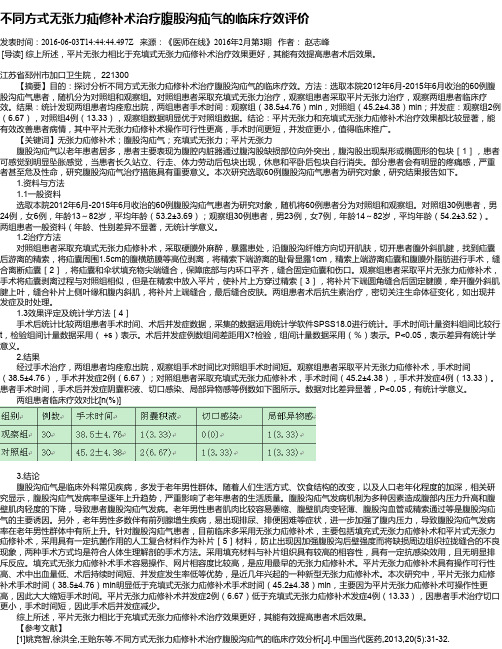 不同方式无张力疝修补术治疗腹股沟疝气的临床疗效评价