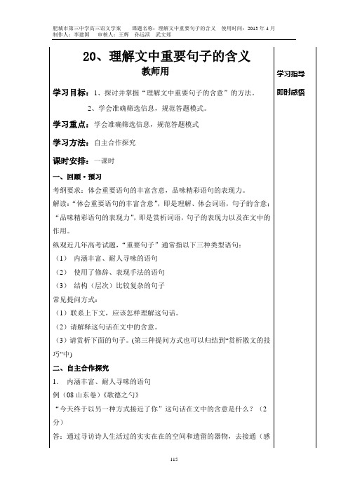 20理解文中重要句子的含义 教师用  鲁教版