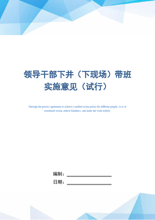 领导干部下井(下现场)带班实施意见(试行)