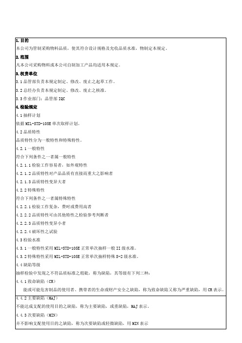 IQC来料检验规范标准书