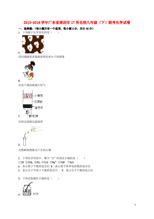 广东省深圳市17所名校九年级化学下学期联考试题(含解析) 新人教版