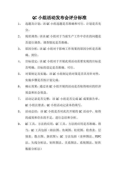 QC小组活动发布会评分标准