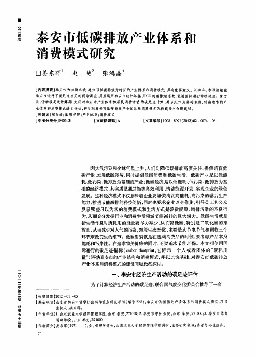 泰安市低碳排放产业体系和消费模式研究