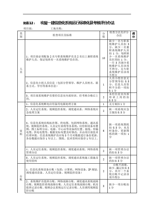 附表12：信息化系统运行标准化标准及考核评分办法