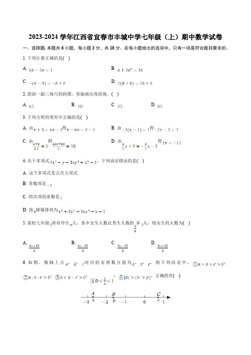 江西省丰城中学2023-2024学年七年级上学期11月期中考试数学试卷(含解析)