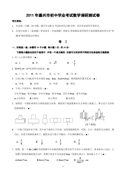 2011年嘉兴市初中学业考试数学调研测试卷