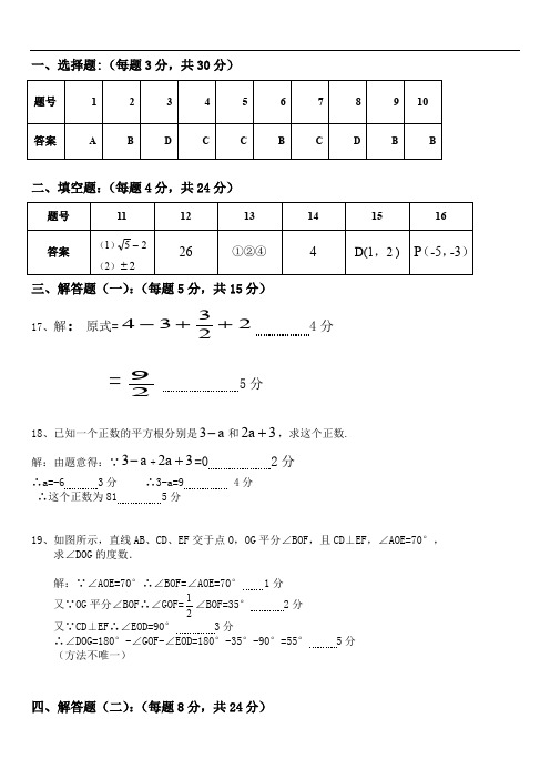 2019年初中数学广东省东莞市南开实验学校答案