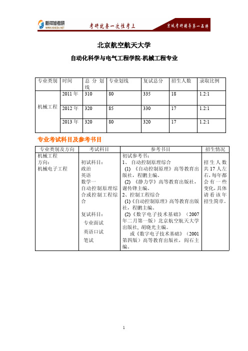 2017年北京航空航天大学机械工程专业考研参考书目