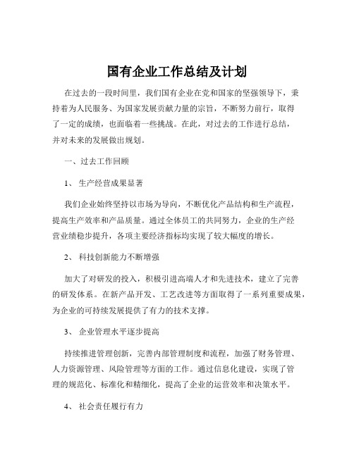 国有企业工作总结及计划