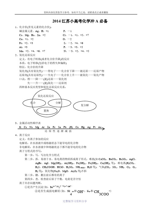 2014年江苏化学小高考复习冲A