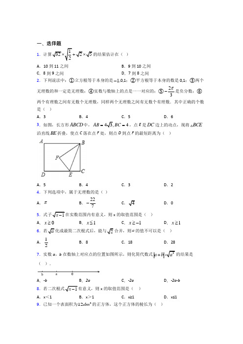 (必考题)初中数学八年级数学上册第二单元《实数》测试题(含答案解析)(2)