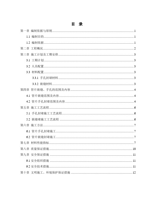 起点～海沧大道站区间盾构管片嵌缝及手孔封堵施工方案(1)