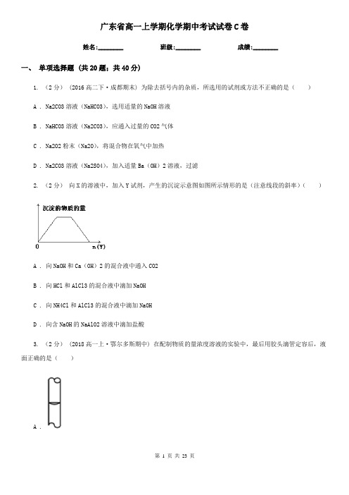 广东省高一上学期化学期中考试试卷C卷(新版)