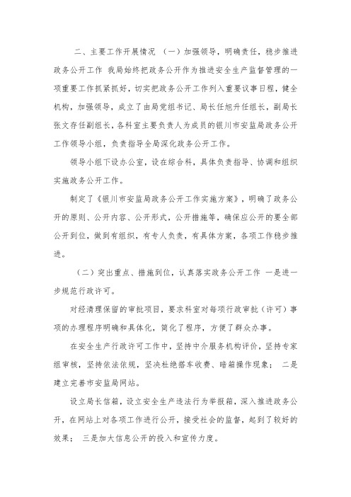 安监局年度党务政务公开工作自查报告