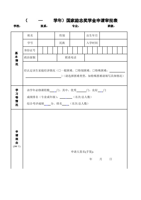 奖学金申请审批表模板