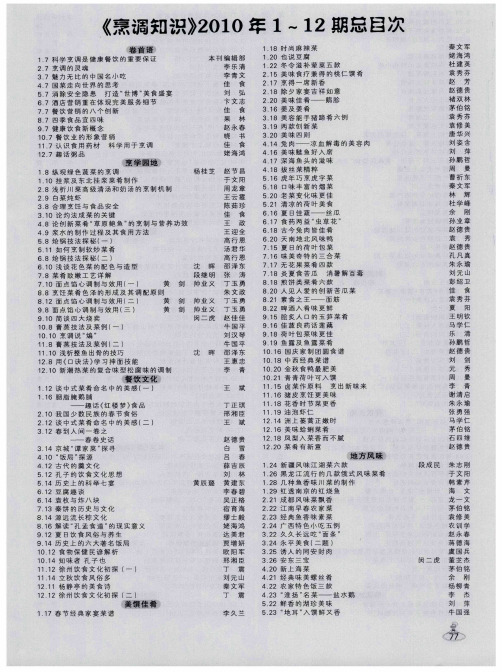 《烹调知识》2010年1～12期总目次