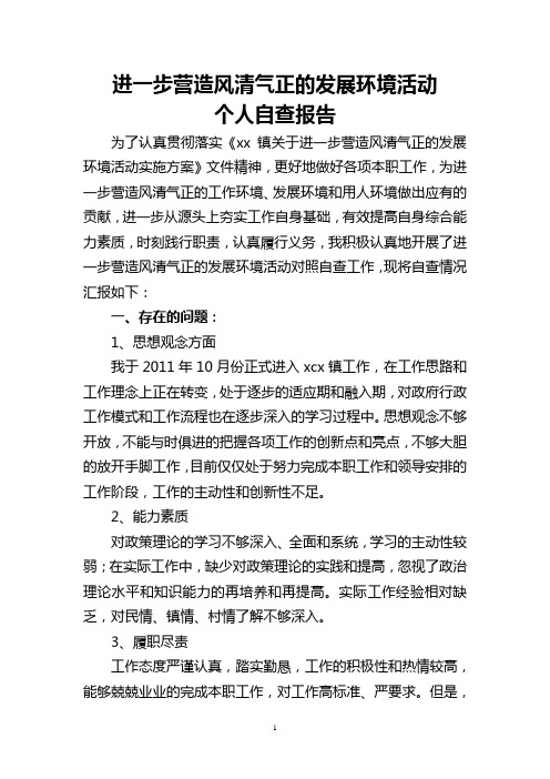 风清气正发展环境个人自查报告1(2012.1.30)
