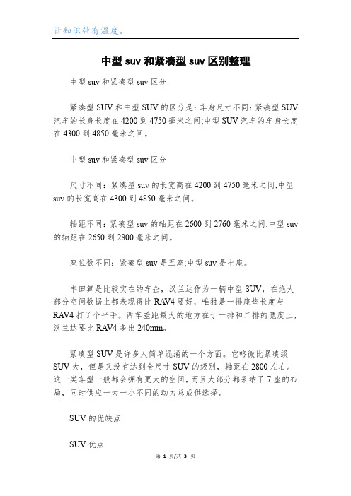 中型suv和紧凑型suv区别整理