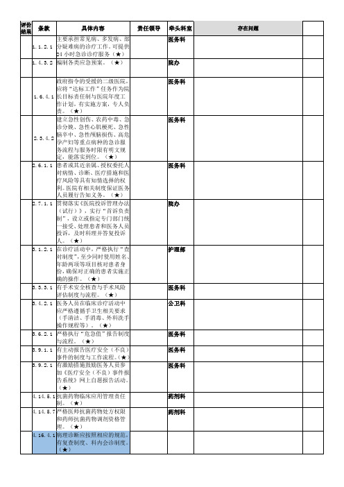 二级综合医院评审分组检查表.核心条款