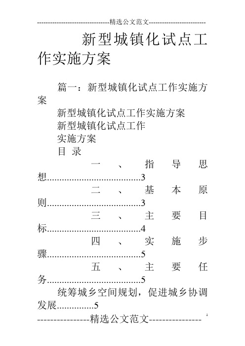 新型城镇化试点工作实施方案