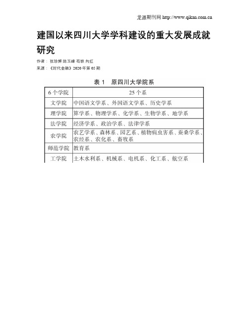 建国以来四川大学学科建设的重大发展成就研究