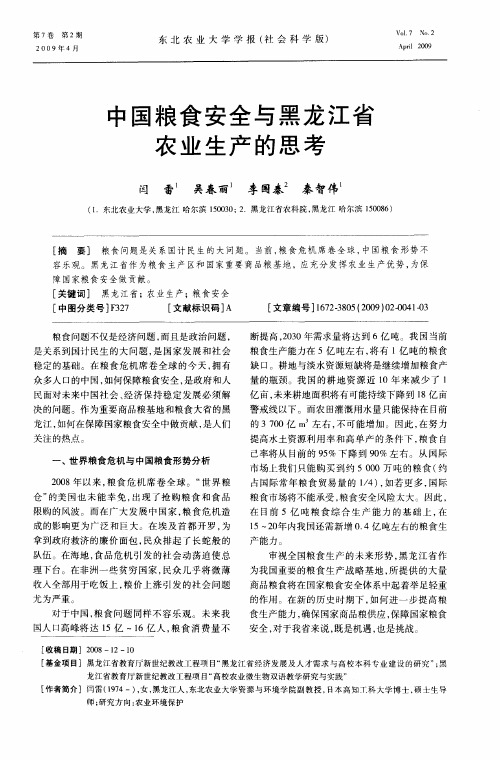 中国粮食安全与黑龙江省农业生产的思考