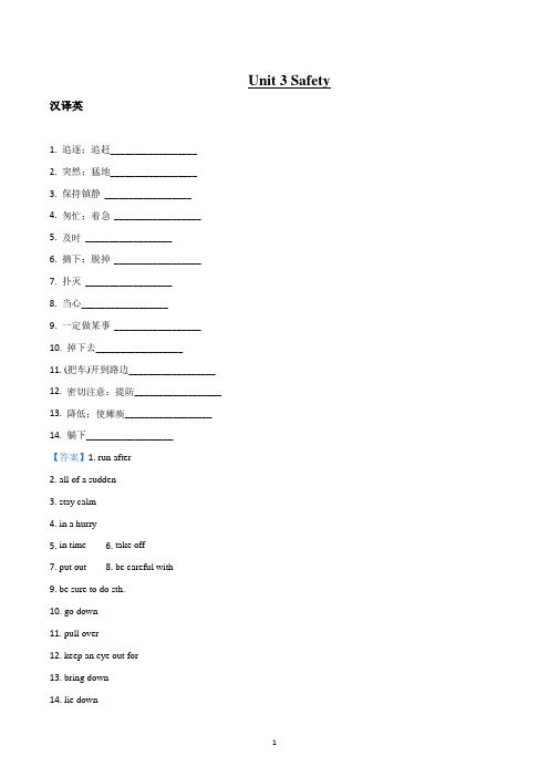 冀教版英语九年级_【单元检测】Unit_3_Safety_单元测试卷1(解析版)