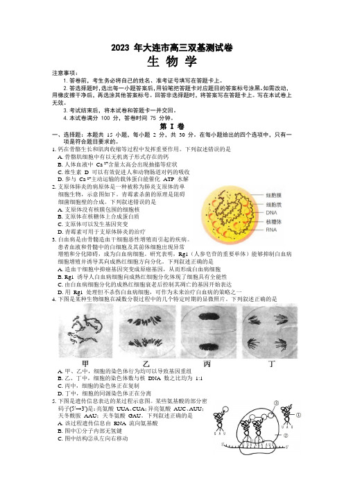 辽宁省大连市2022-2023学年高三上学期12月期末双基测试生物试题及答案